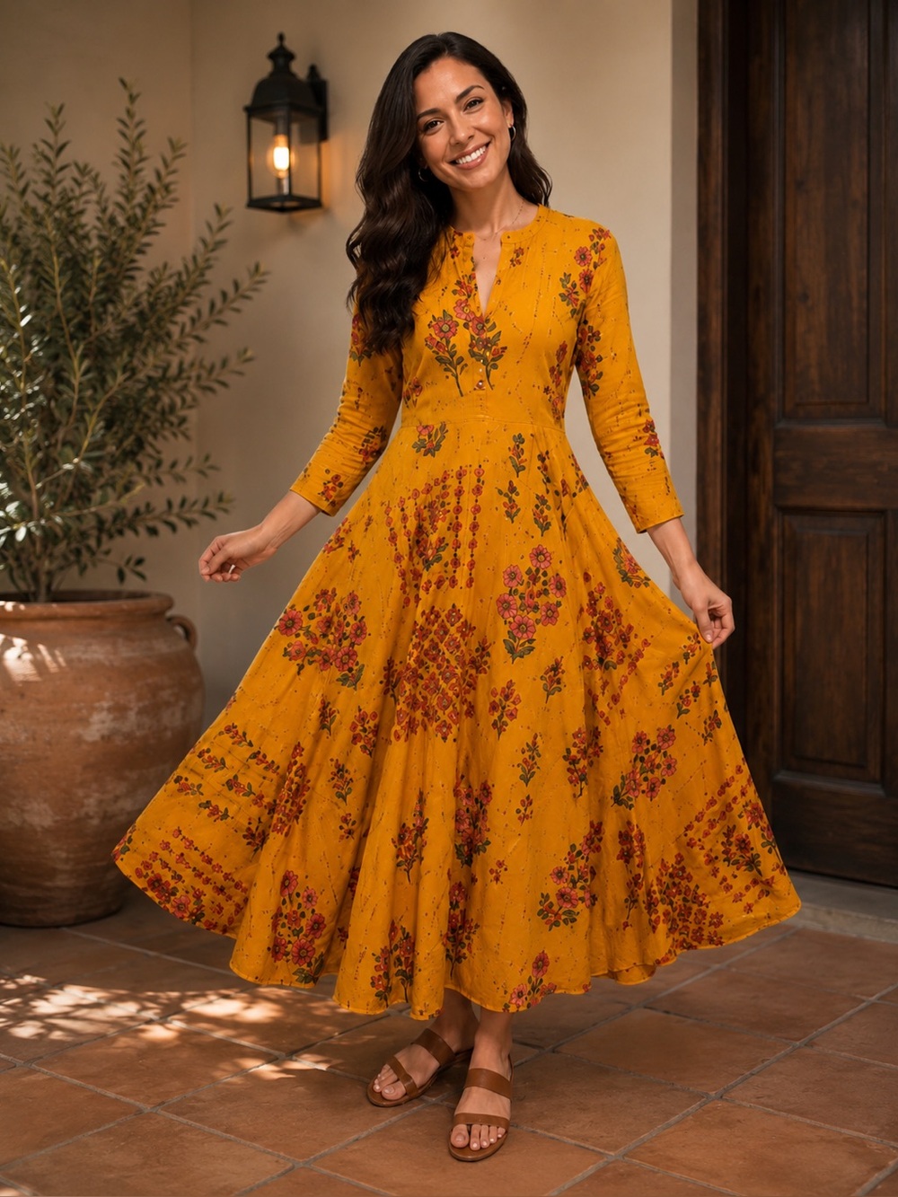 100% cotton floral printed Anarkali Kurta